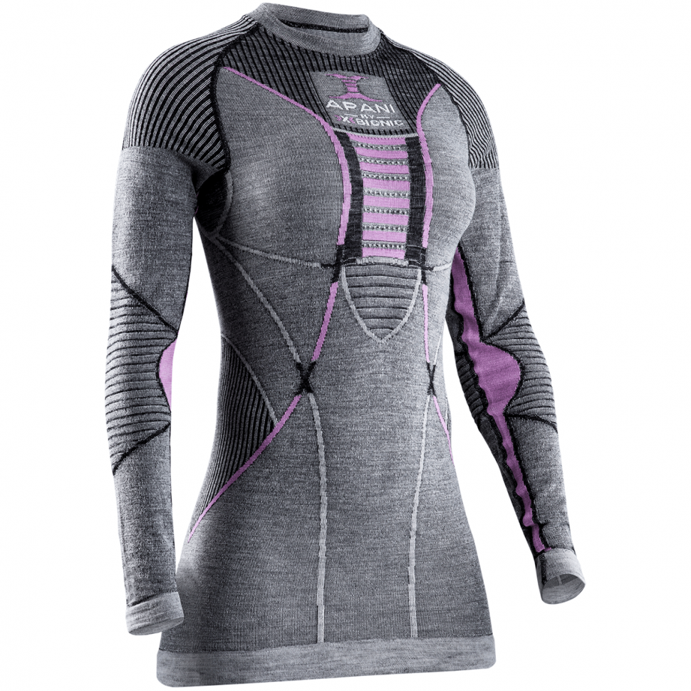 Термокофта женская X-BIONIC Apani® 4.0 Merino Shirt Round Neck Lg Sl Wmn Black/Grey/Pink 2020