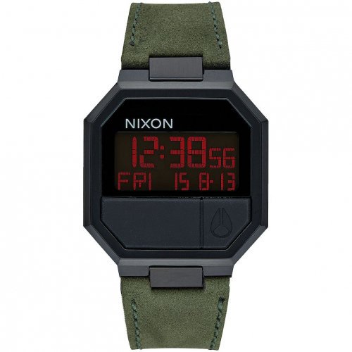 Часы NIXON Re-Run Leather A/S All Black/Green