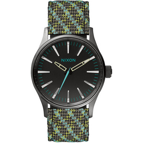 Часы NIXON Sentry 38 Leather A/S Gun/Green/Lt Blue Woven