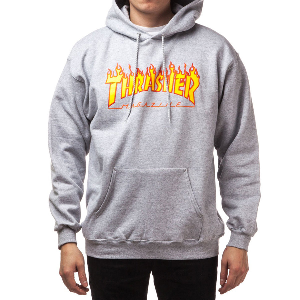 фото Худи thrasher flame logo hood gray
