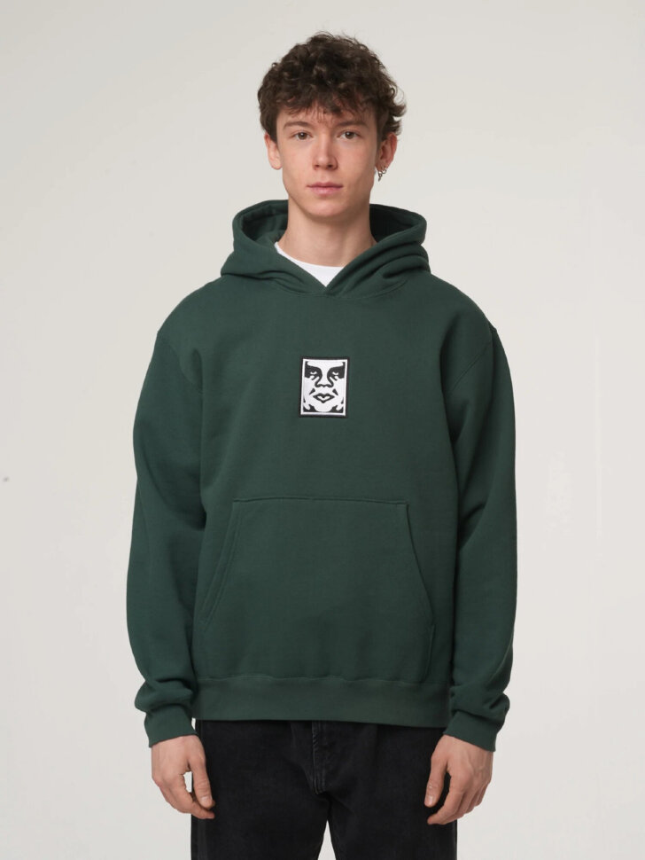 фото Толстовка с капюшоном obey obey records hood alpine green 2022
