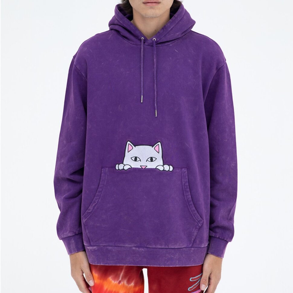 фото Толстовка с капюшоном ripndip peeking nermal embroidered hoodie purple mineral wash 2022