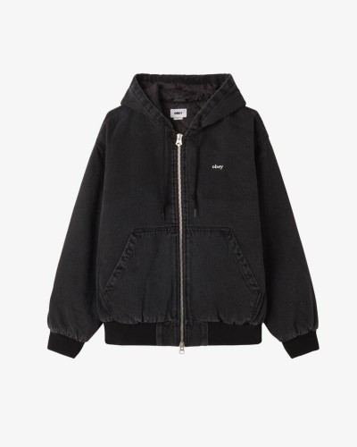 OBEY Wiltern Zip Up Hood FW25 Faded Black ridestep