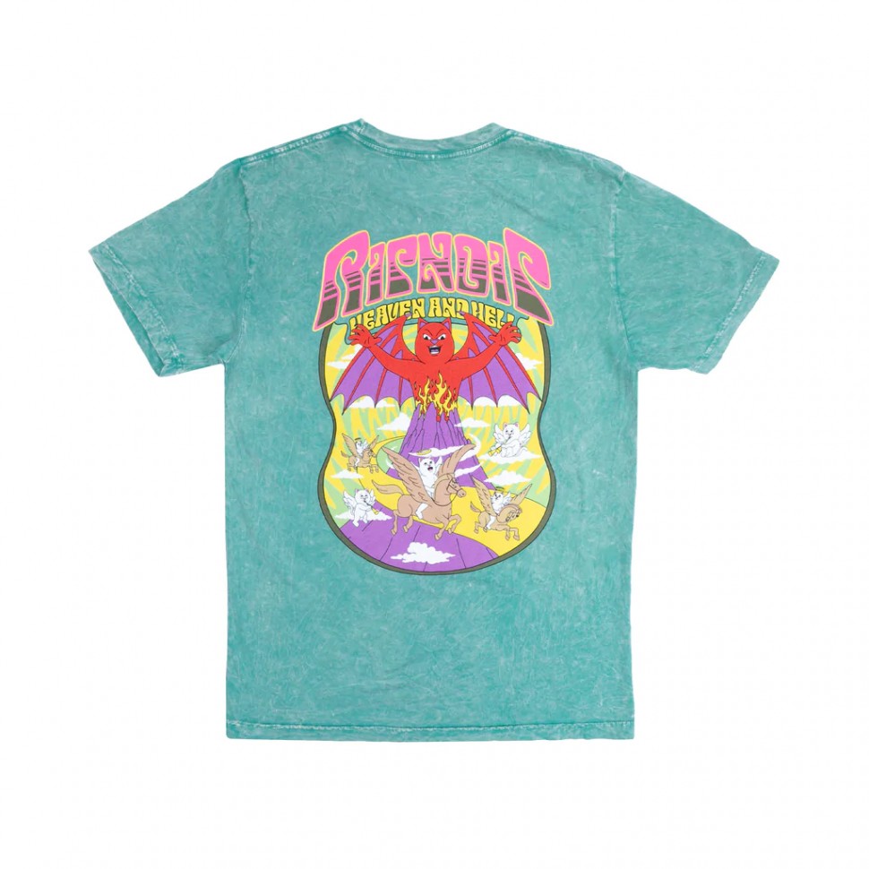 Футболка RIPNDIP Heaven And Heck Battle Tee Teal Mineral Wash 2022 фото 2