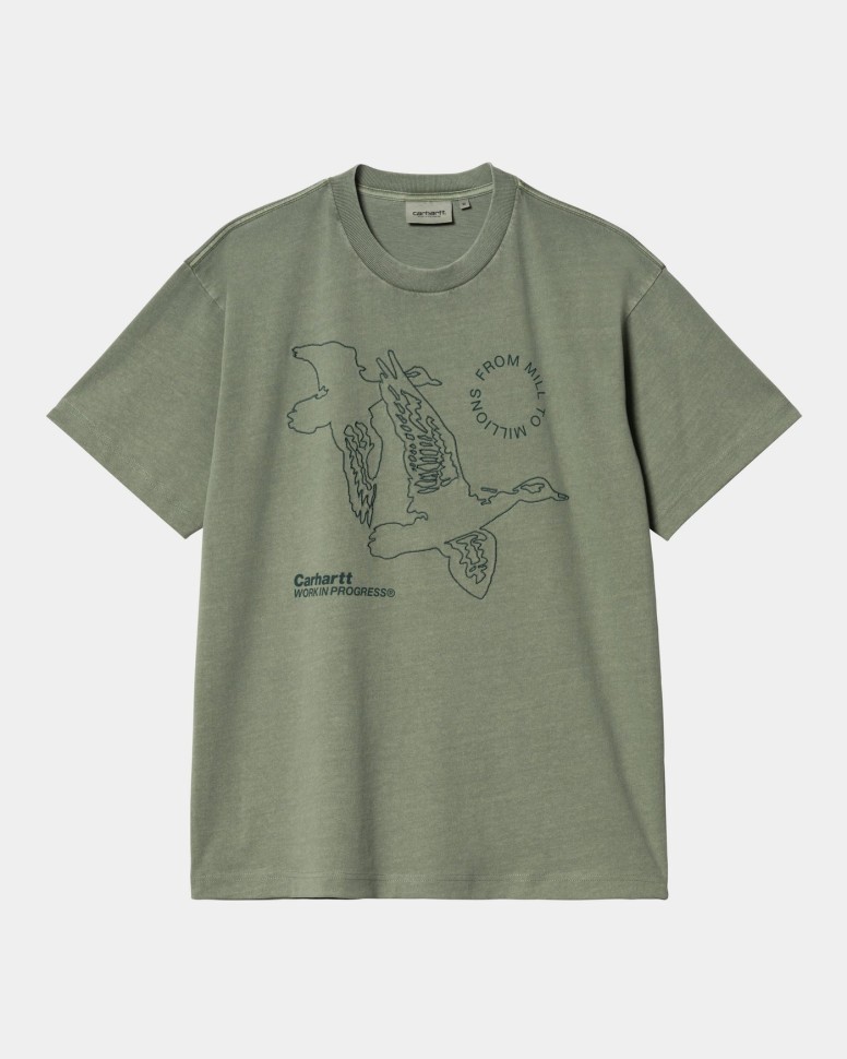 Футболка CARHARTT WIP S/S Flying Ducks T-Shirt FW25 Duck Green (Garment Dyed)