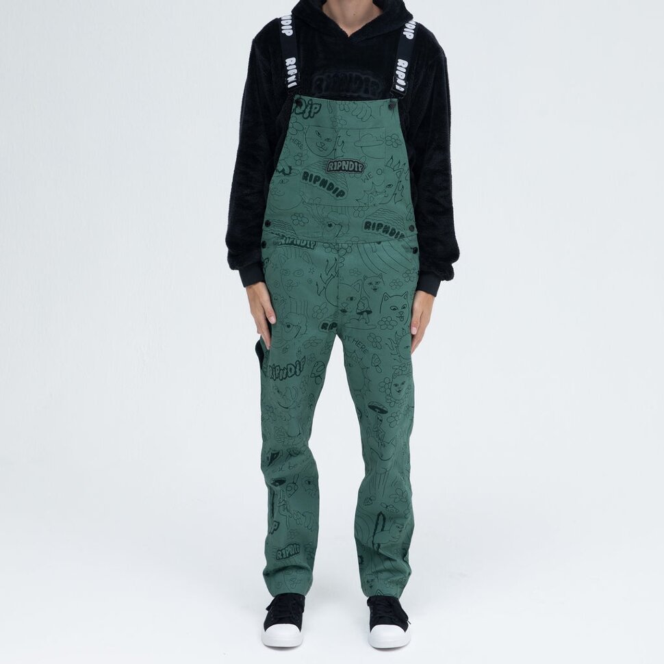 Брюки RIPNDIP Scribble Cotton Twill Overalls Forest Green 2022 2000000576718