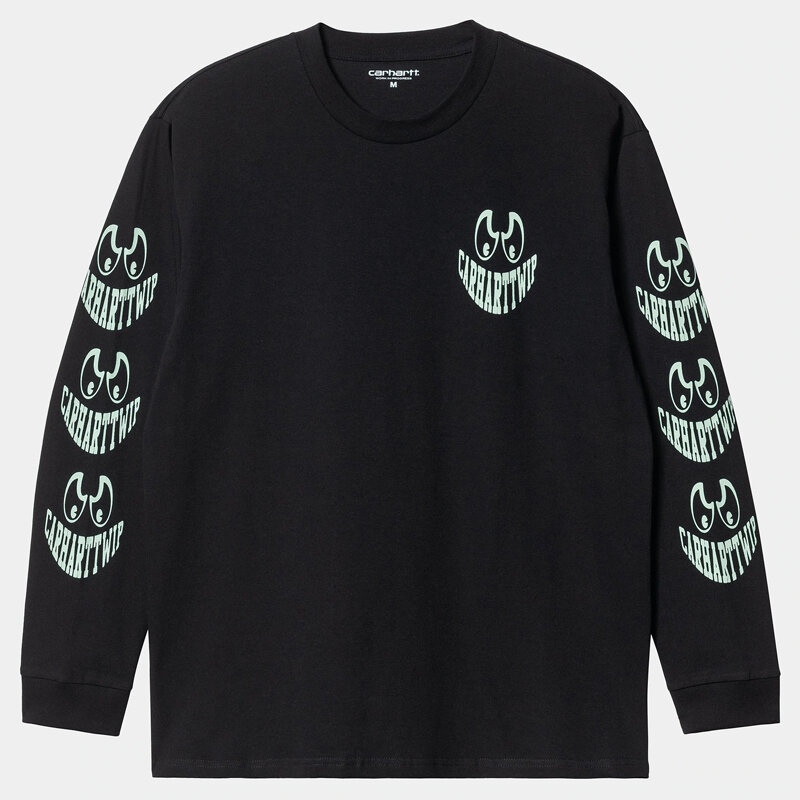 фото Футболка carhartt wip l/s grin t-shirt black / pale spearmint 2022