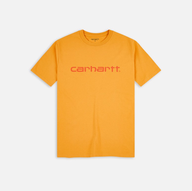 фото Футболка carhartt wip s/s script t-shirt pale orange / elba 2022