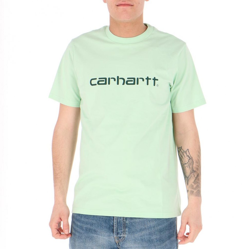 фото Футболка carhartt wip s/s script t-shirt pale spearmint / hedge 2022