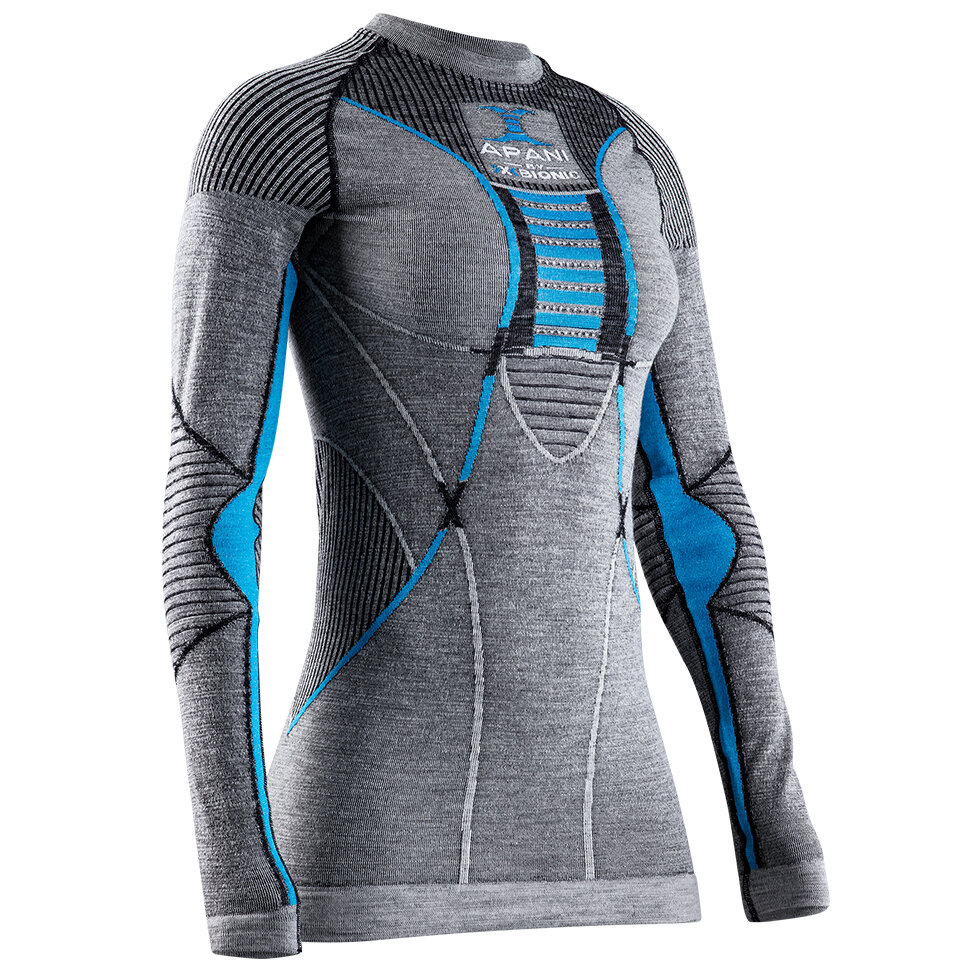 Термокофта женская X-BIONIC Apani 4.0 Merino Shirt Round Neck Lg Sl Black/Grey/Turquoise 2021
