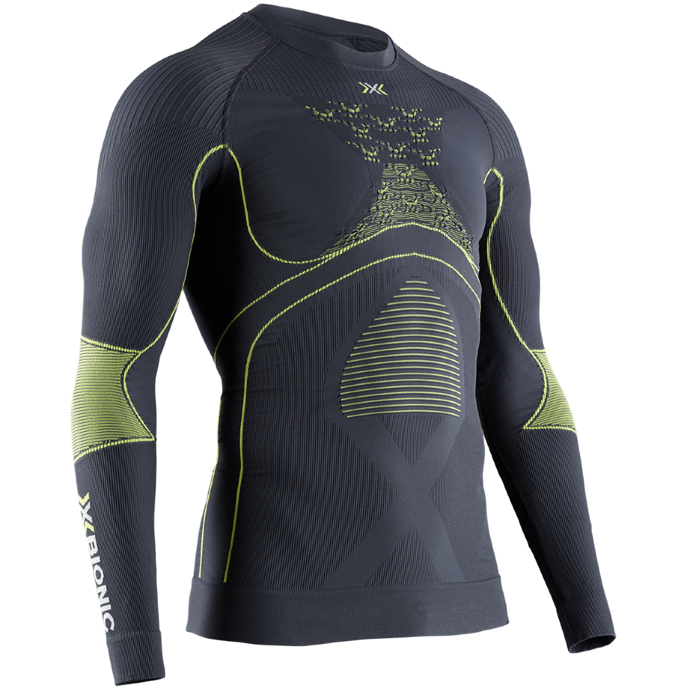 Термокофта мужская X-BIONIC Energy Accumulator 4.0 Shirt Round Neck Lg Sl Charcoal/Yellow 2021