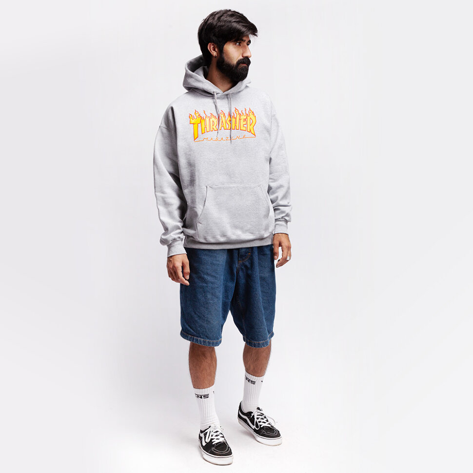 фото Толстовка thrasher flame logo hoodie grey 2021