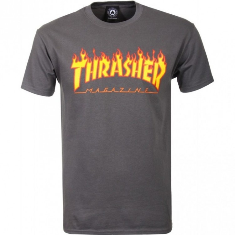 Футболка с принтом THRASHER Flame Logo Charcoal Grey 2020, фото 1