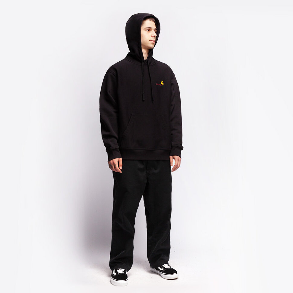 фото Толстовка с капюшоном carhartt wip hooded american script sweatshirt black 2021