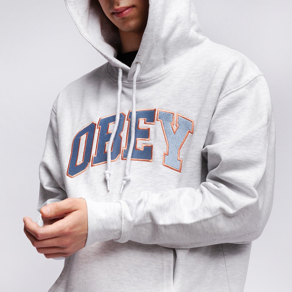 фото Толстовка с капюшоном obey obey sports iii hood ash grey 2021