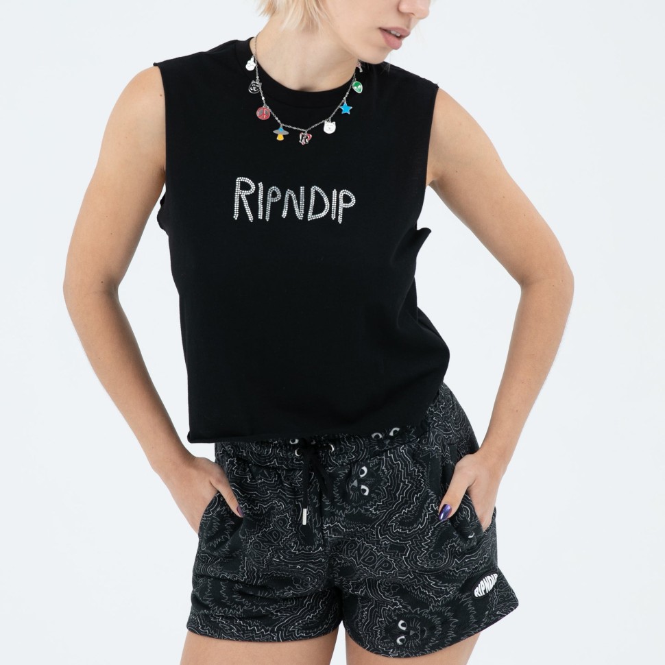 Футболка RIPNDIP Og Ripndip Cropped Rhinestone Tank Black фото 2
