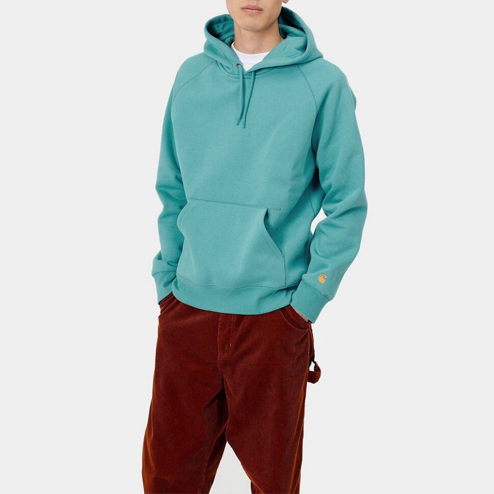 фото Худи carhartt wip hooded chase sweatshirt frosted turquoise/gold 2020