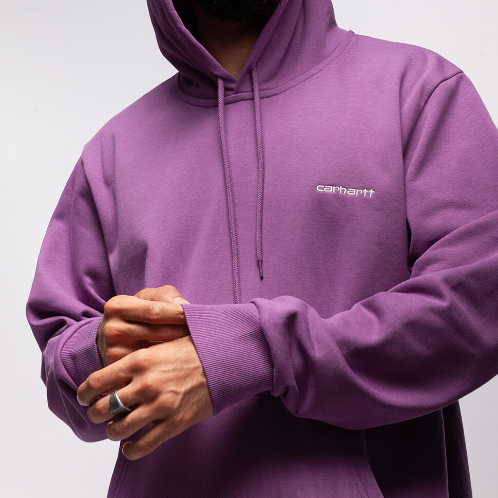 фото Толстовка с капюшоном carhartt wip hooded script embroidery sweatshirt aster / white 2021