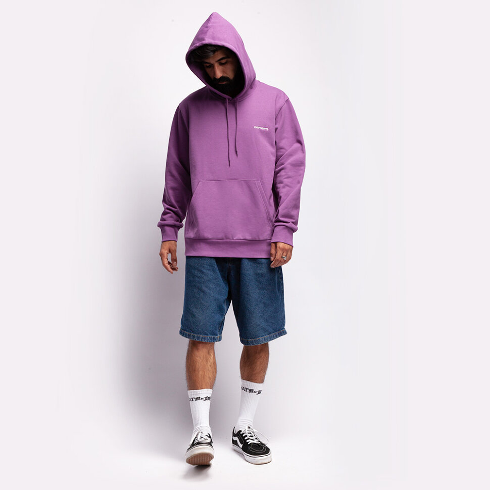 фото Толстовка с капюшоном carhartt wip hooded script embroidery sweatshirt aster / white 2021