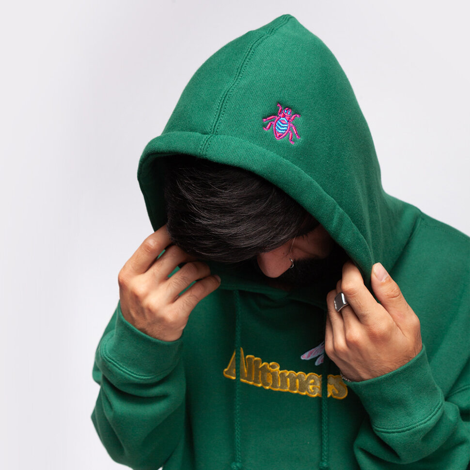 фото Толстовка с капюшоном alltimers embroidered bugged out broadway hoodie dark green 2021