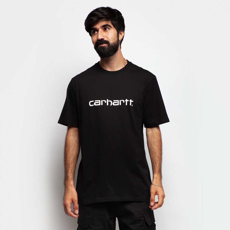 Футболка CARHARTT WIP S/S Script T-Shirt Black / White 2021 4064958084464, размер XS - фото 1