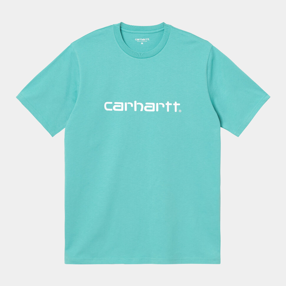 Футболка CARHARTT WIP S/S Script T-Shirt Bondi / White 2021 4064958084235, размер S - фото 1