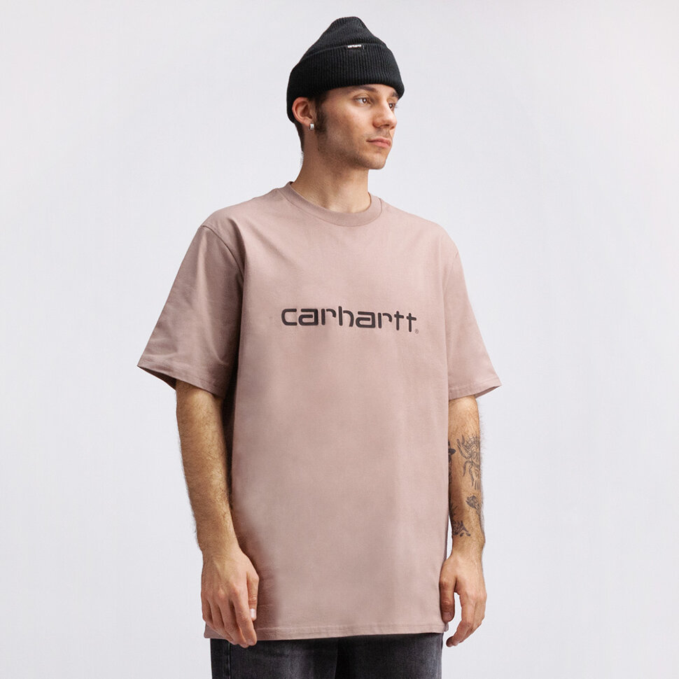 Футболка CARHARTT WIP S/S Script T-Shirt Earthy Pink / Black 2021 4064958086697, размер S - фото 1