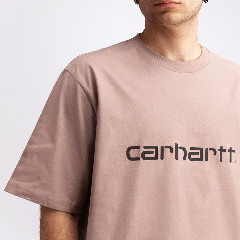 Футболка CARHARTT WIP S/S Script T-Shirt Earthy Pink / Black 2021 4064958086697, размер S - фото 3