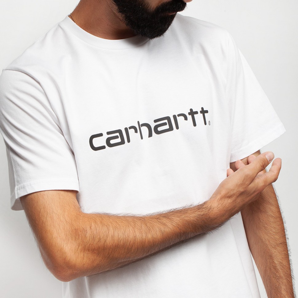 Футболка CARHARTT WIP S/S Script T-Shirt White / Black 2021 4064958083986, размер XS - фото 3