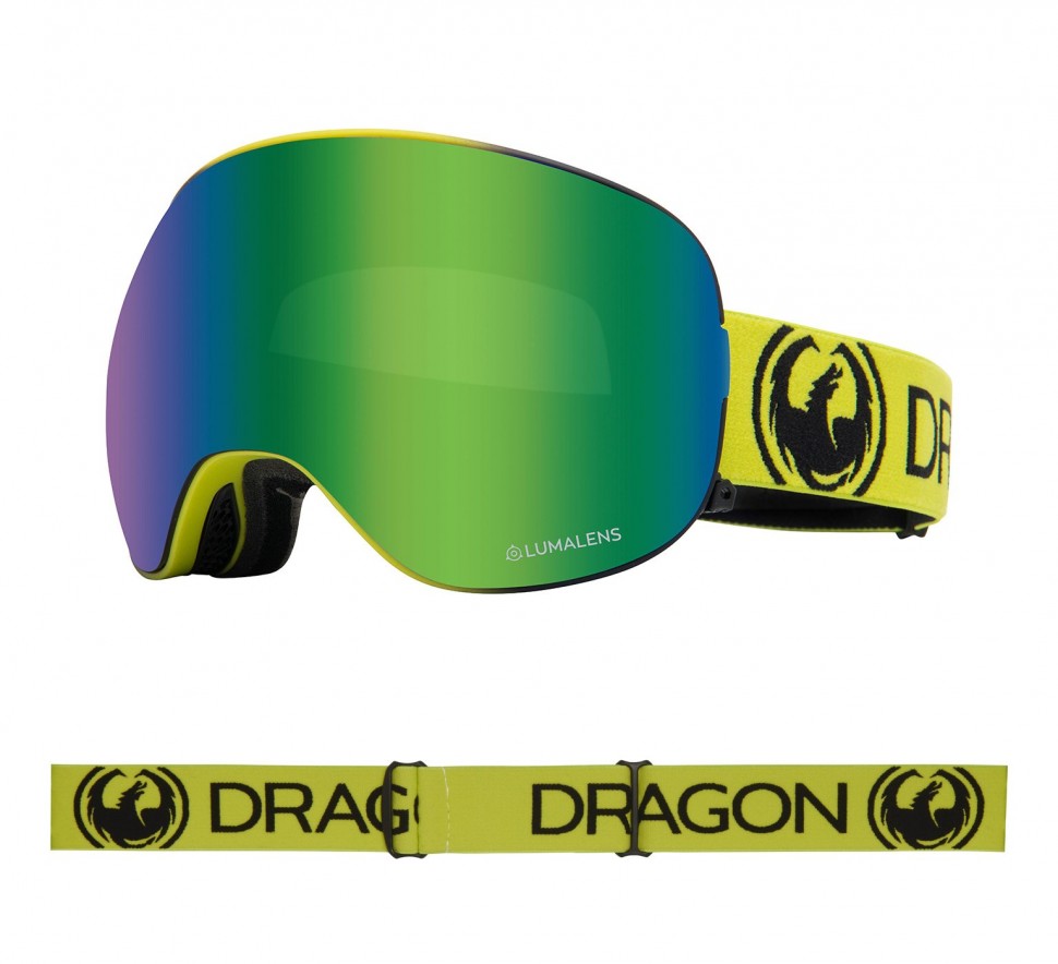 

Маска горнолыжная DRAGON X2 Lime/Ll Green Ion + Ll Amber, Желтый