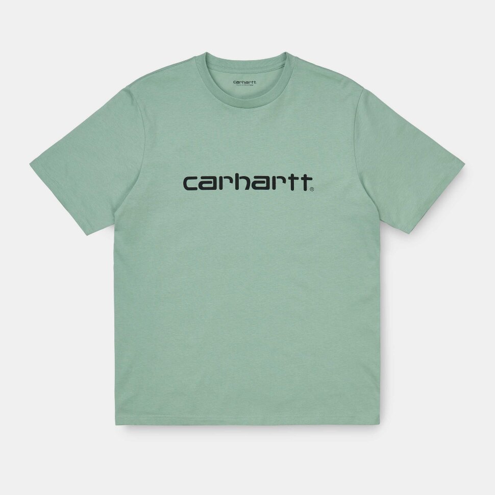 Футболка CARHARTT WIP S/S Script T-Shirt FROSTED GREEN / BLACK 2021 4058459882049, размер S