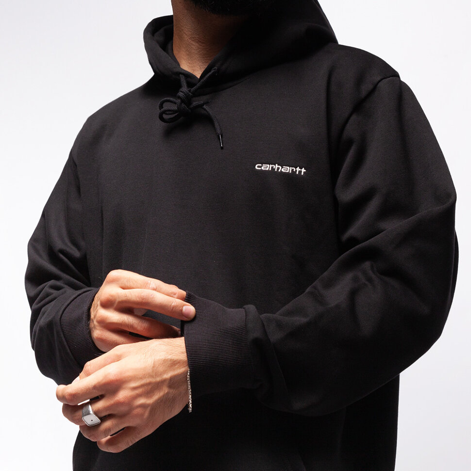 фото Толстовка с капюшоном carhartt wip hooded script embroidery sweatshirt black / white 2021
