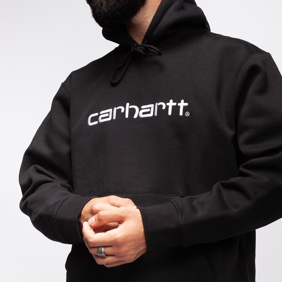 фото Толстовка с капюшоном carhartt wip hooded carhartt sweatshirt black / white 2021