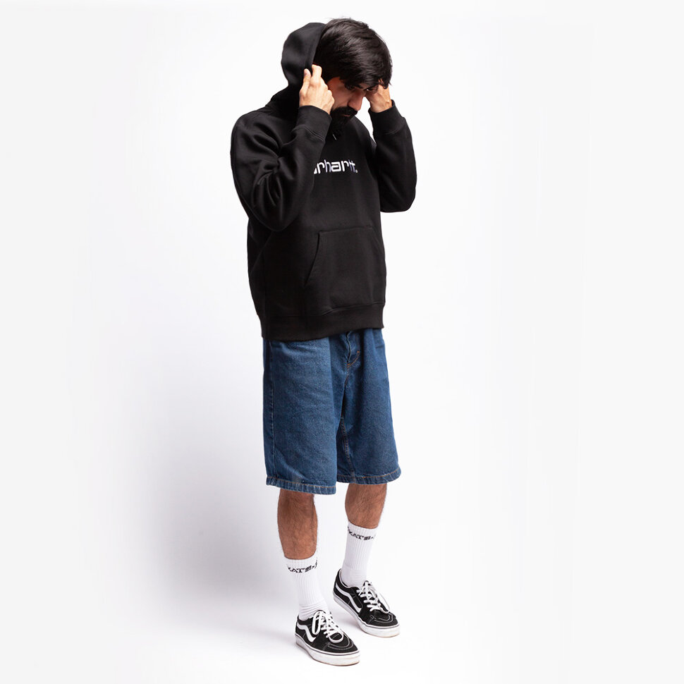 фото Толстовка с капюшоном carhartt wip hooded carhartt sweatshirt black / white 2021